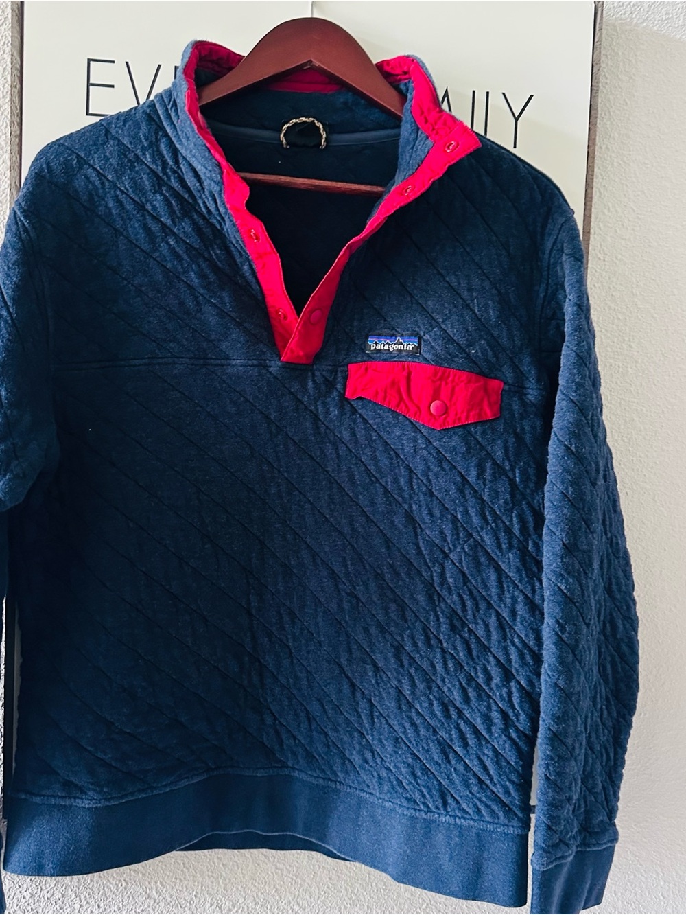 Patagonia Black Quilted Pullover with Red Pocket Flap